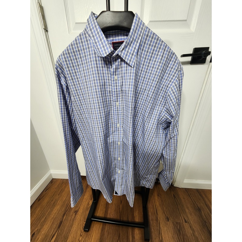 UNTUCKit Mens XXL Blue White Gingham Plaid 100% Cotton Long Sleeve Button Down